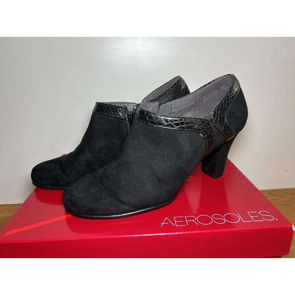 Aerosoles Boots Womens Size 9 Black Snake Day Strole Ankle Block Heel Booties